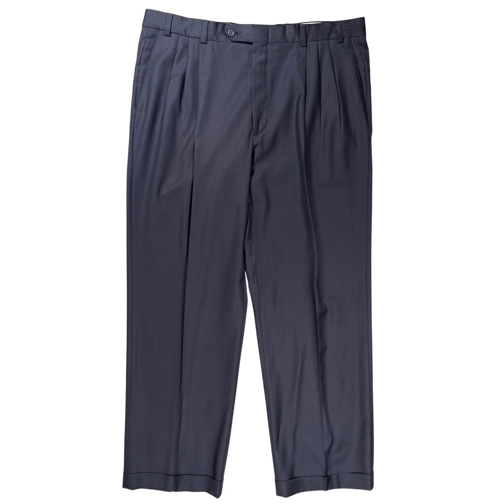 Premiere by Beale Pants Men 38 Navy Blue Loro Piana Super 120s Wool Pleated